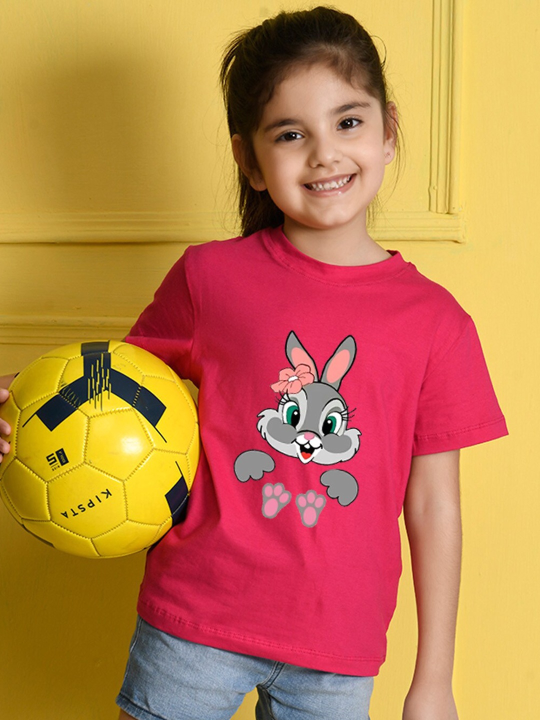 

NUSYL Girls Printed Round Neck T-shirt, Pink