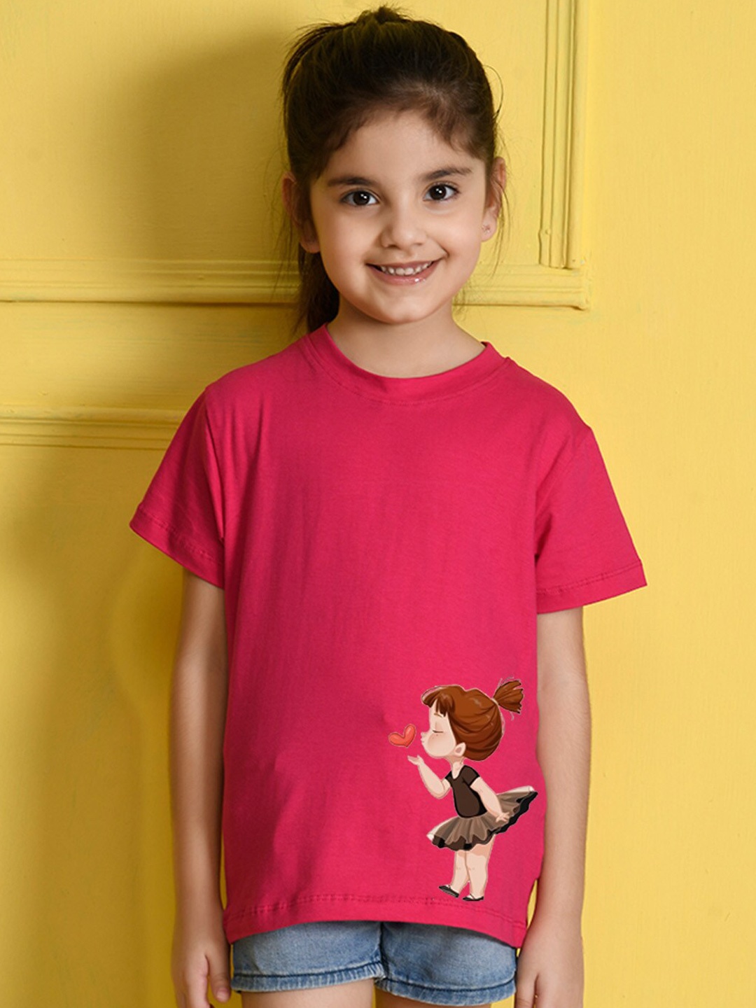 

NUSYL Girls Graphic Printed Cotton T-shirt, Pink