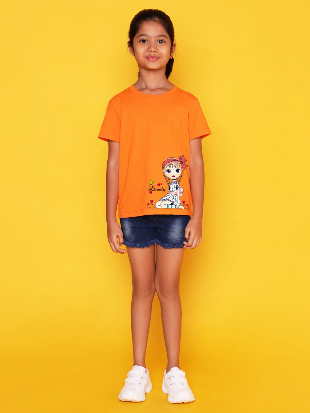 

NUSYL Girls Printed Round Neck T-shirt, Orange