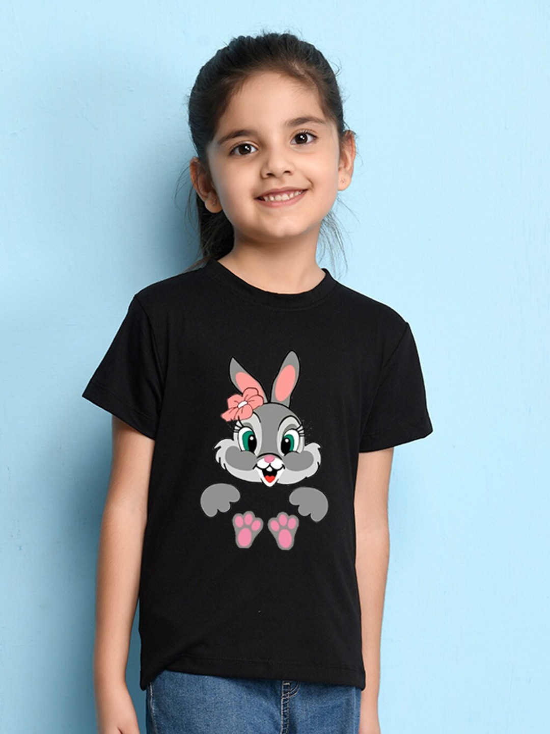 

NUSYL Girls Graphic Printed Round Neck Casual T-shirt, Black