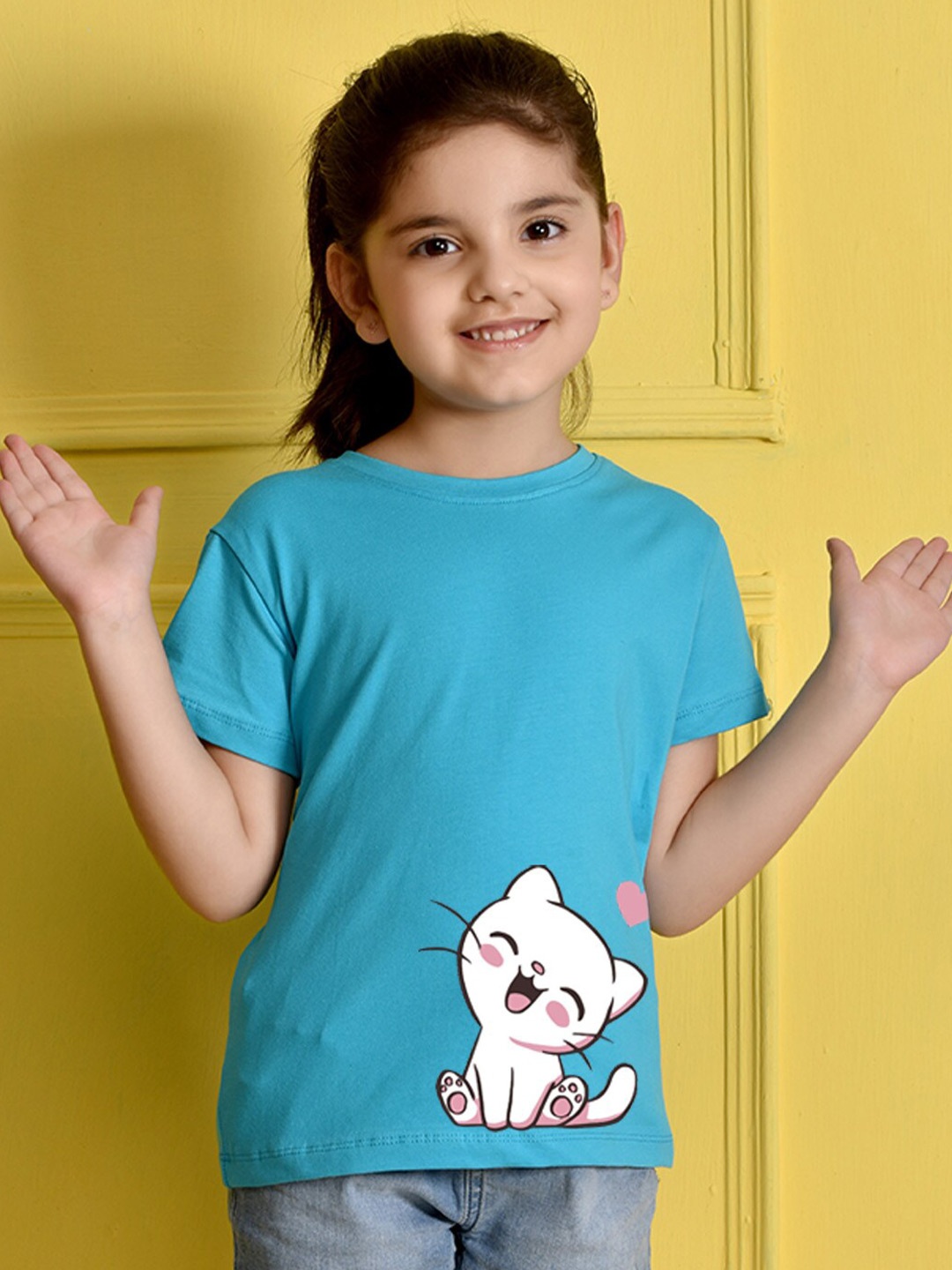

NUSYL Girls Printed Round Neck T-shirt, Blue