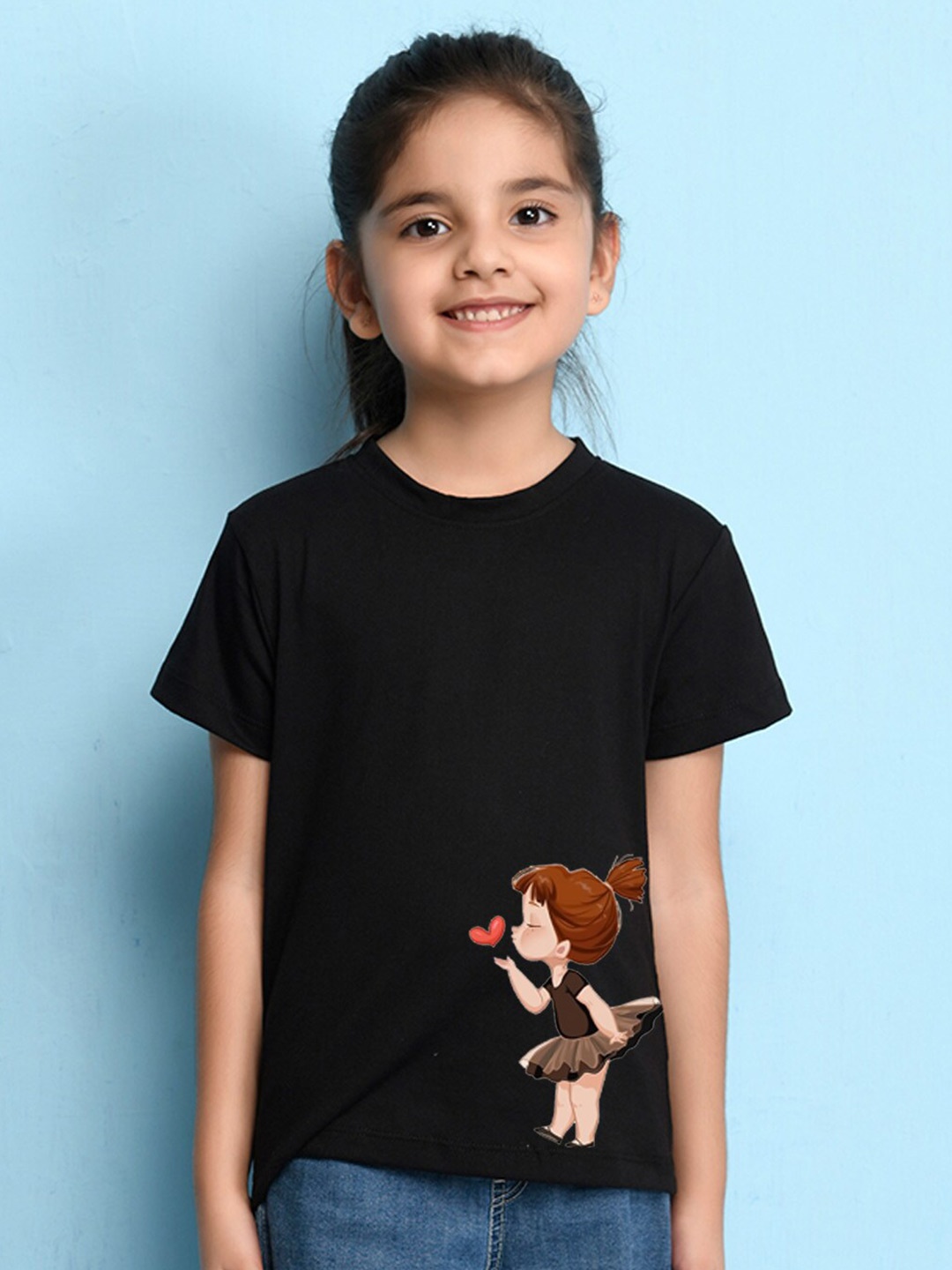 

NUSYL Girls Printed Round Neck T-shirt, Black