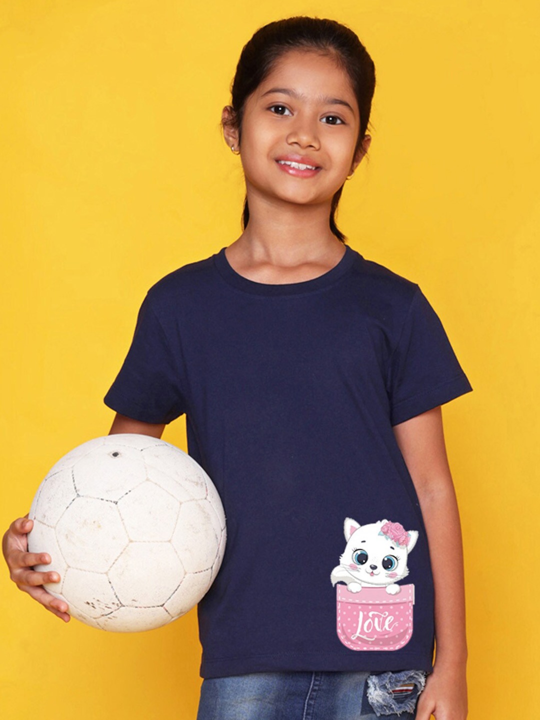 

NUSYL Girls Printed Round Neck T-shirt, Blue