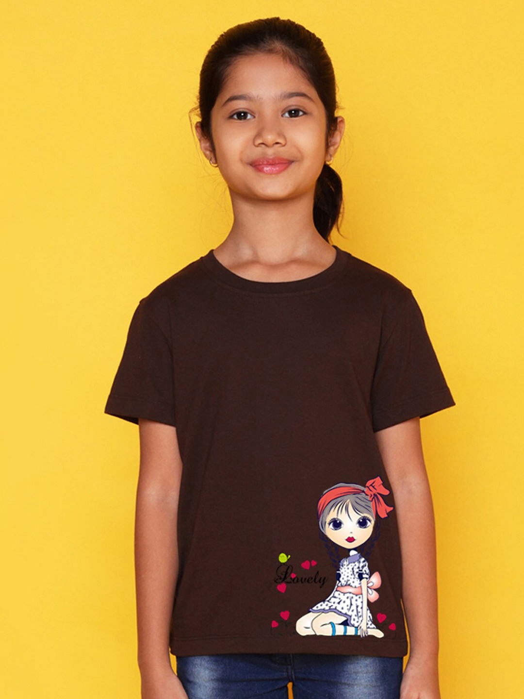 

NUSYL Girls Graphic Printed Cotton T-shirt, Brown
