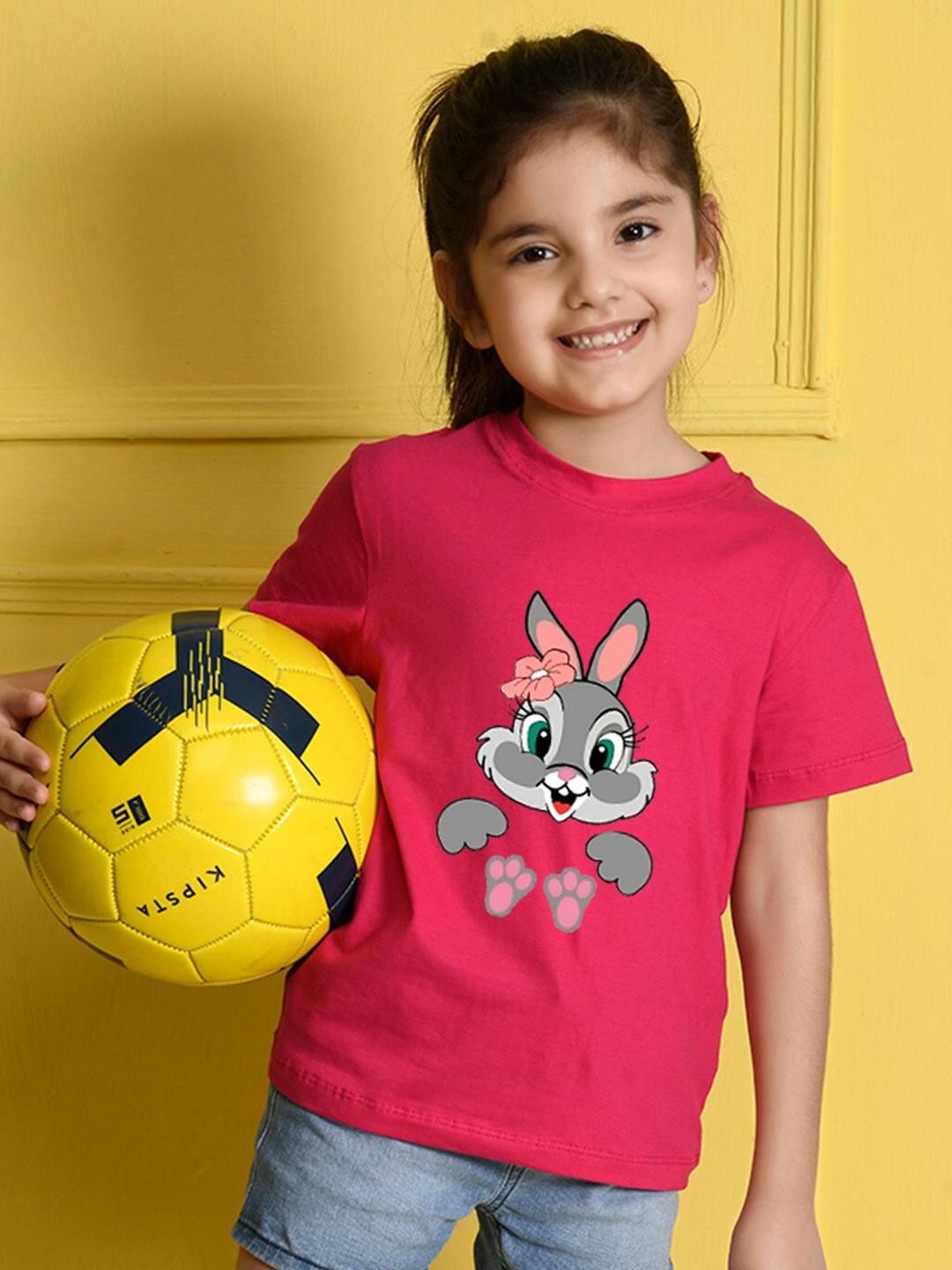 

NUSYL Girls Printed Round Neck Short sleeve T-Shirt, Pink