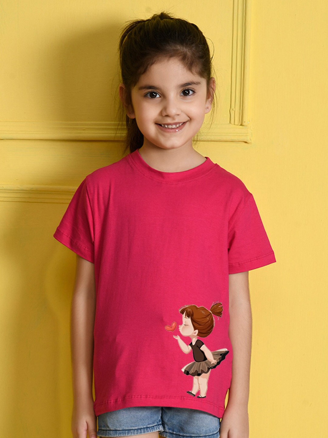 

NUSYL Girls Printed Round Neck Short sleeve T-Shirt, Pink