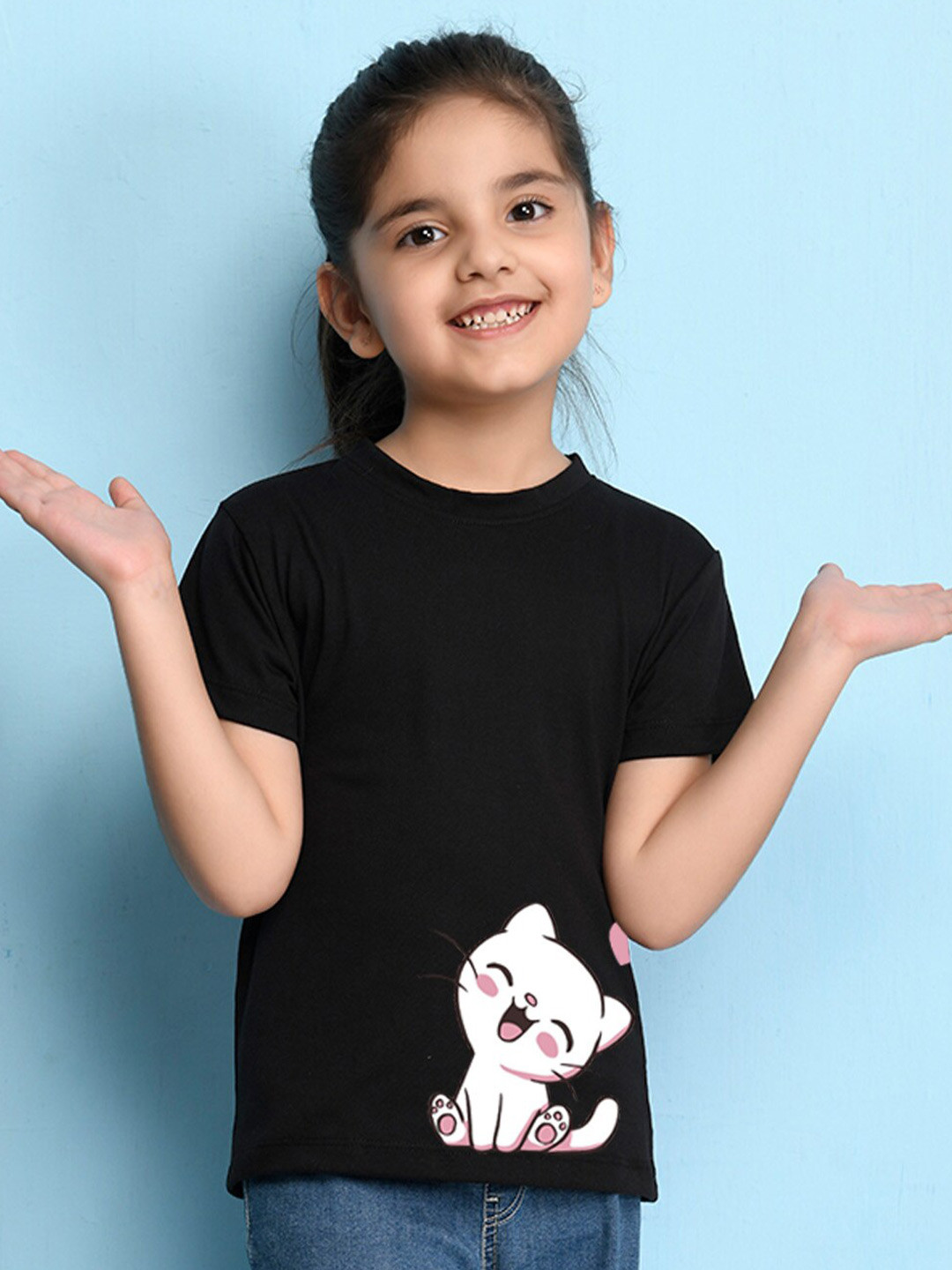 

NUSYL Girls Graphic Printed Cotton T-shirt, Black