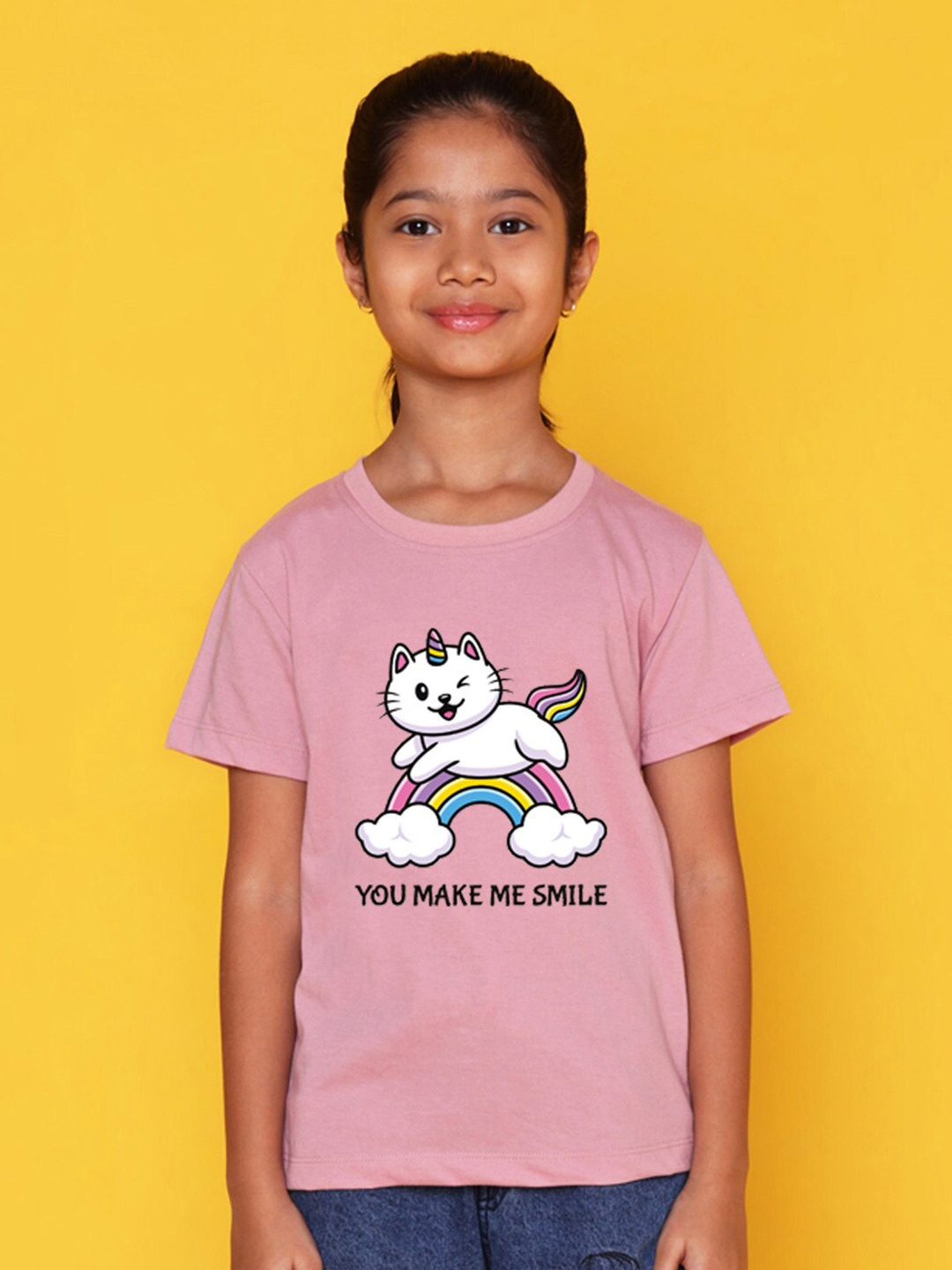 

NUSYL Girls Printed Round Neck T-shirt, Pink