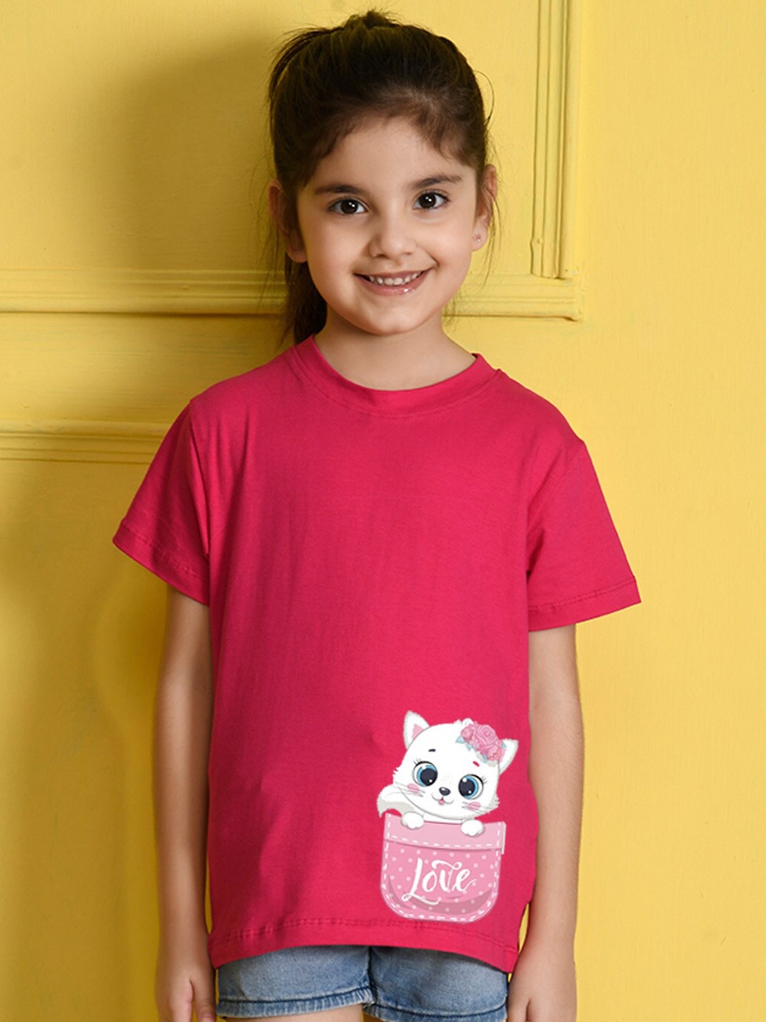 

NUSYL Girls Round Neck Cotton T-shirt, Pink