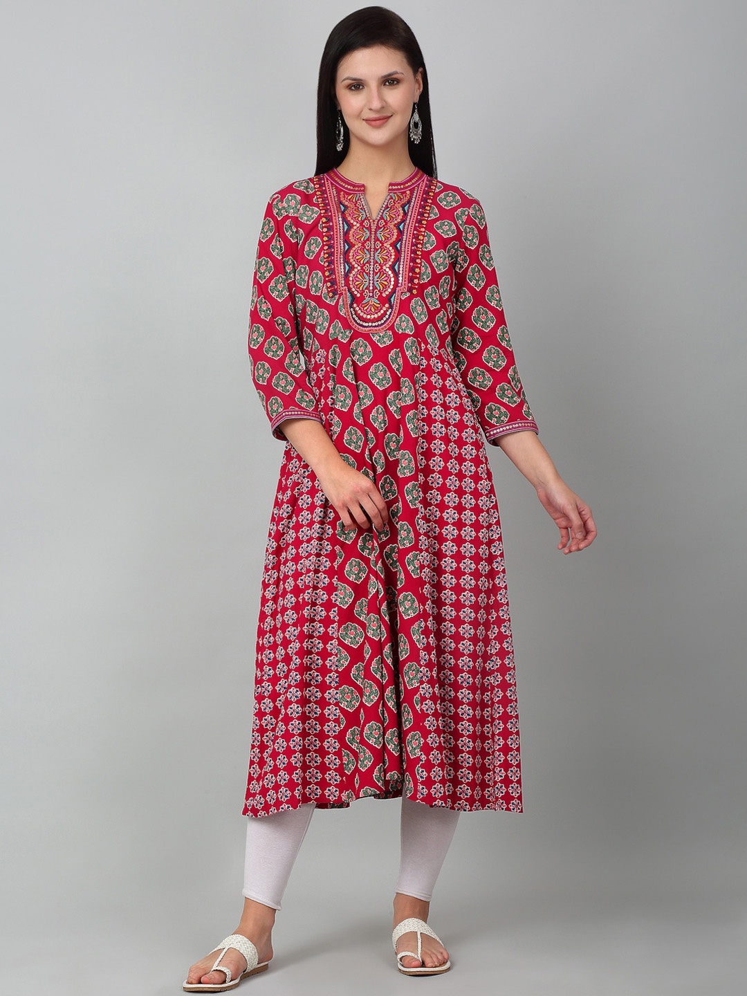 

Cantabil Ethnic Motifs Printed Thread Work A-Line Kurta, Pink
