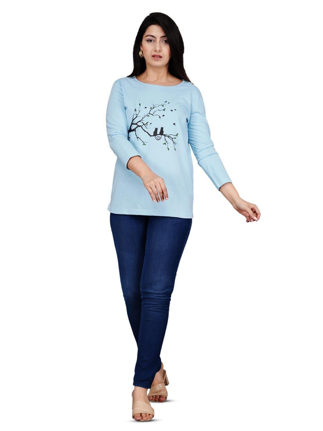 

BAESD Floral Printed Cotton T-shirt, Blue