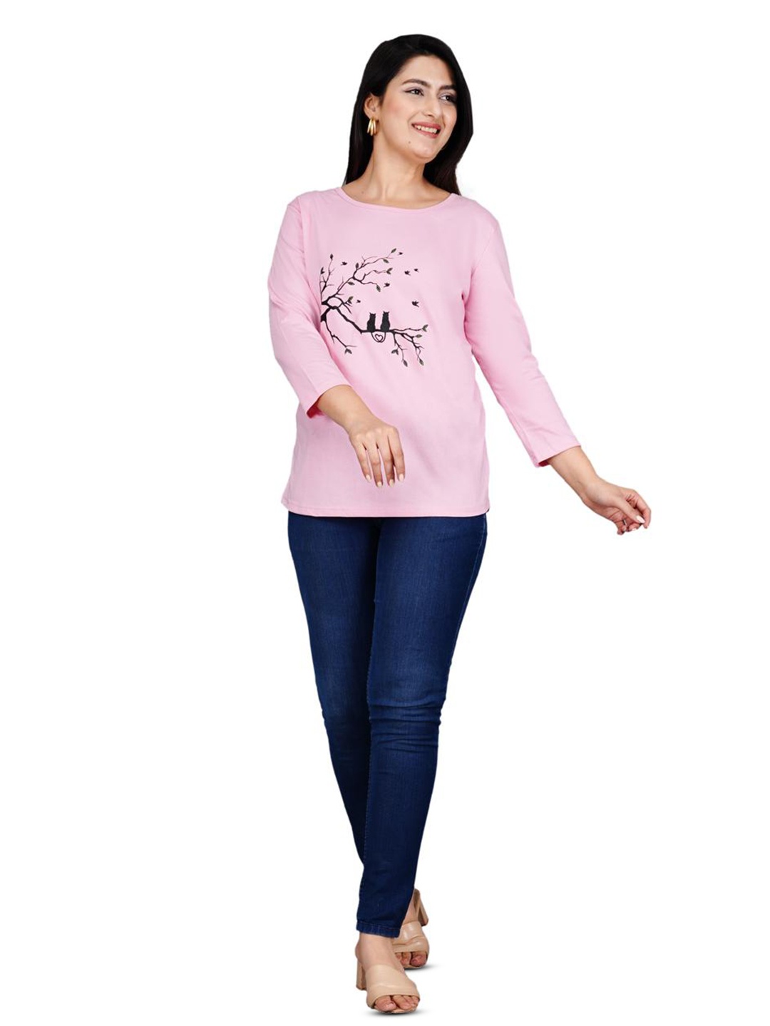 

BAESD Floral Printed Long Sleeves Cotton T-shirt, Pink