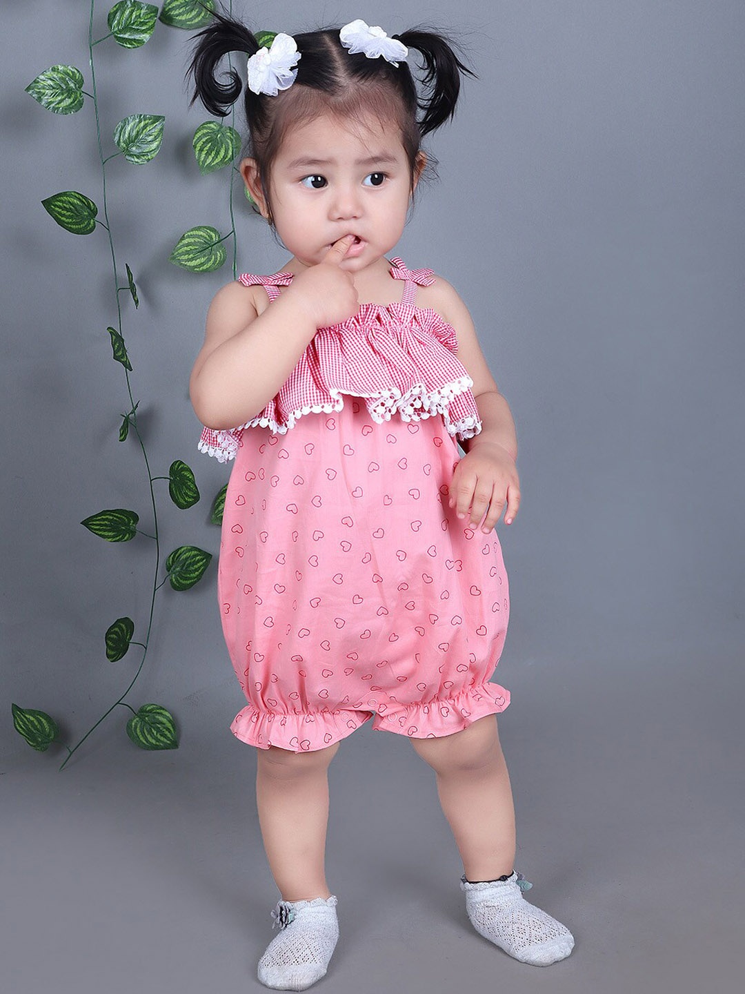 

Little Llama Infant Girls Printed Cotton Rompers, Pink