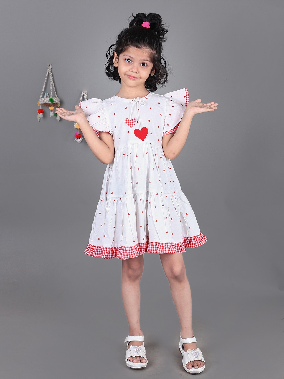 

Little Llama Girls Printed Flutter Sleeve Fit & Flare Dress, White