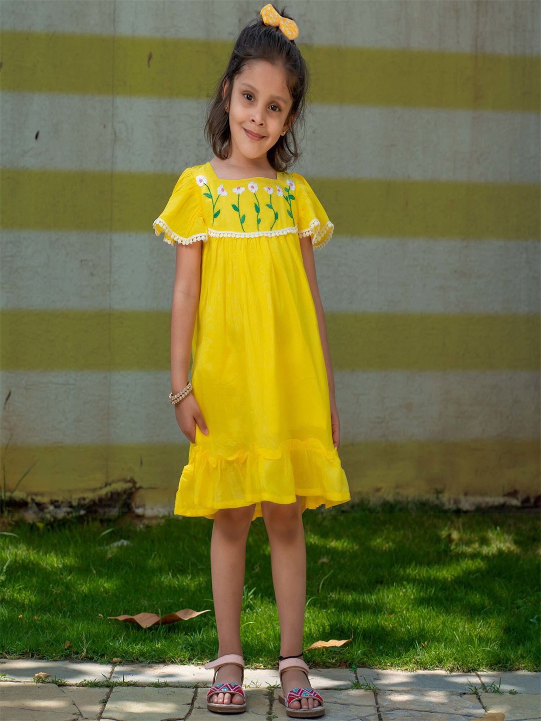 

Little Llama Girls Flutter Sleeve A-Line Dress, Yellow