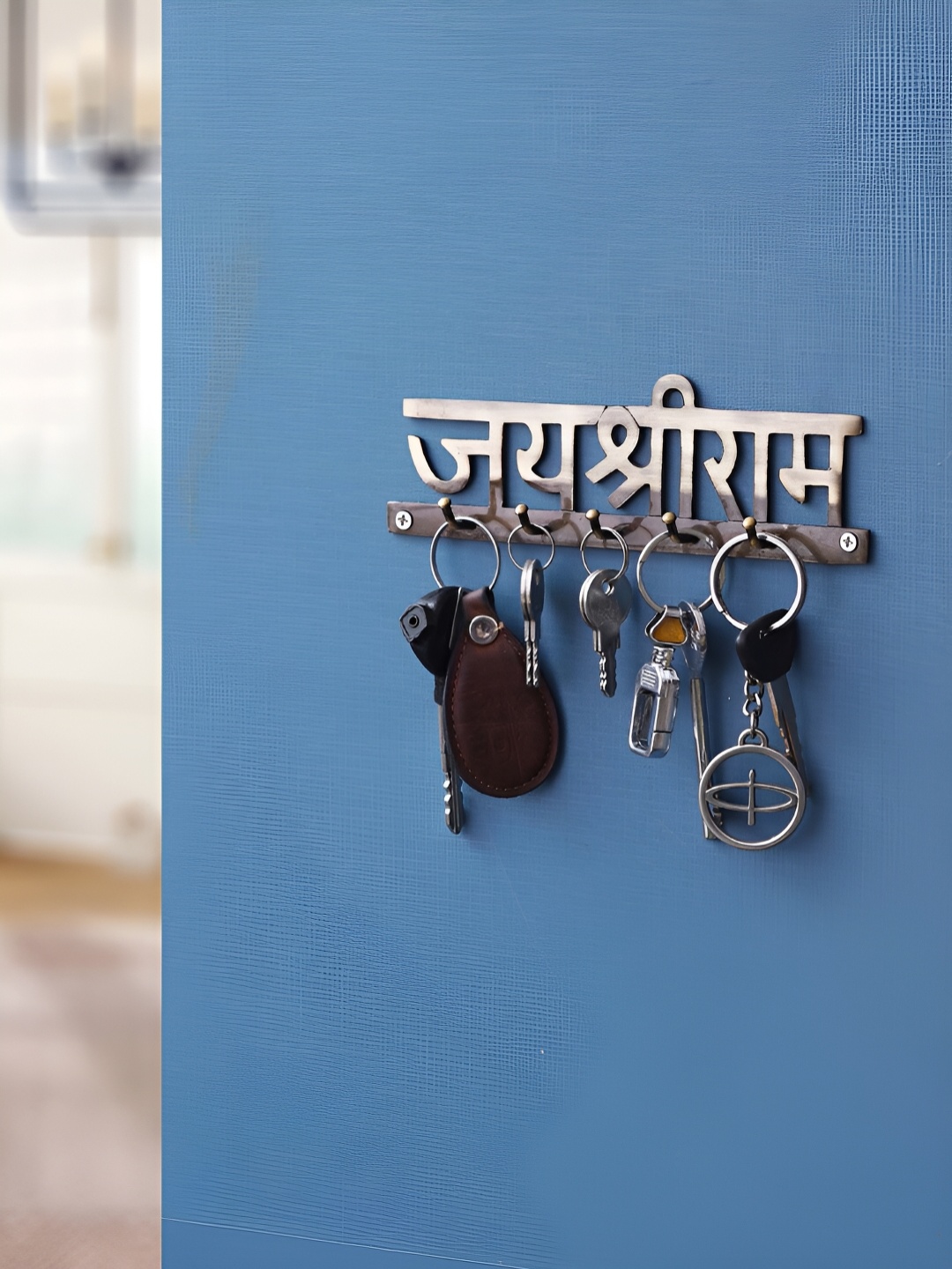 

eCraftIndia Gold Toned Jay Shri Ram Designer Brass Key Holder with 5 Hooks
