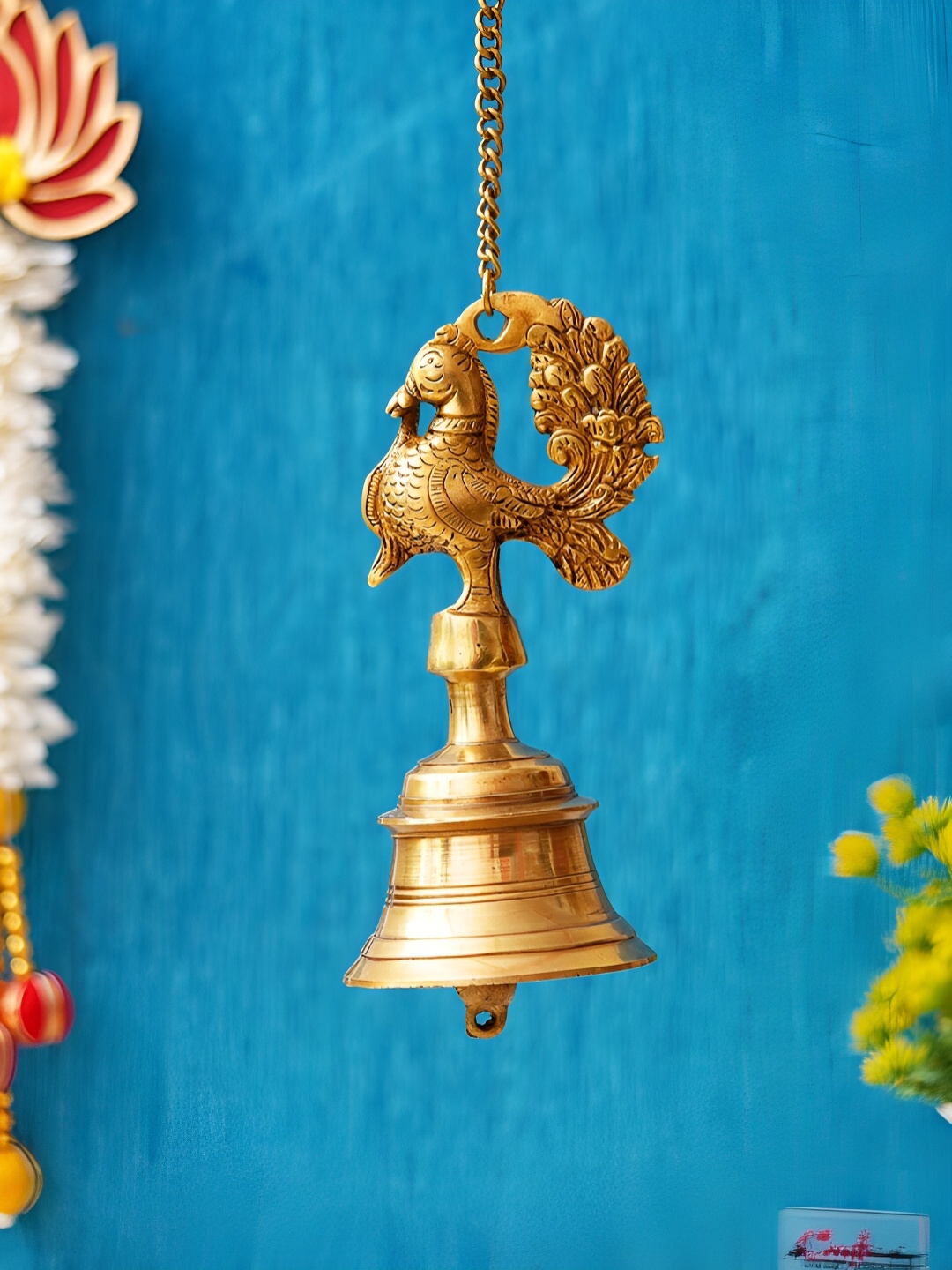 

eCraftIndia Gold Toned Peacock Statue Brass Hanging Bell With Chain