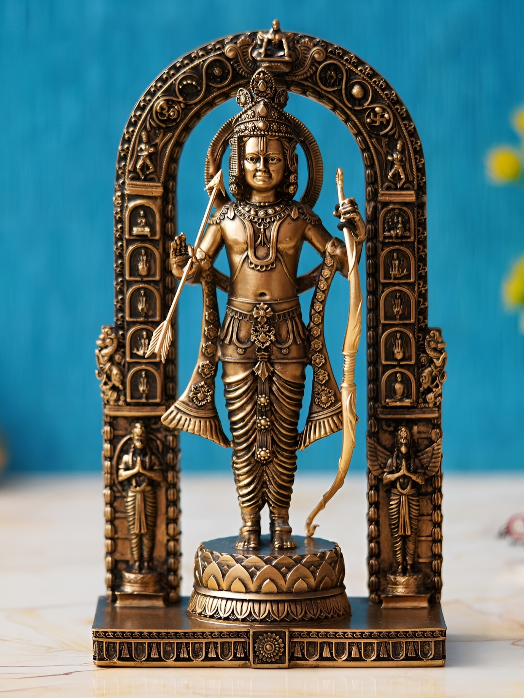 

eCraftIndia Gold-Toned Shri Ram Statue with Bow and Arrow Religious Idol Showpiece