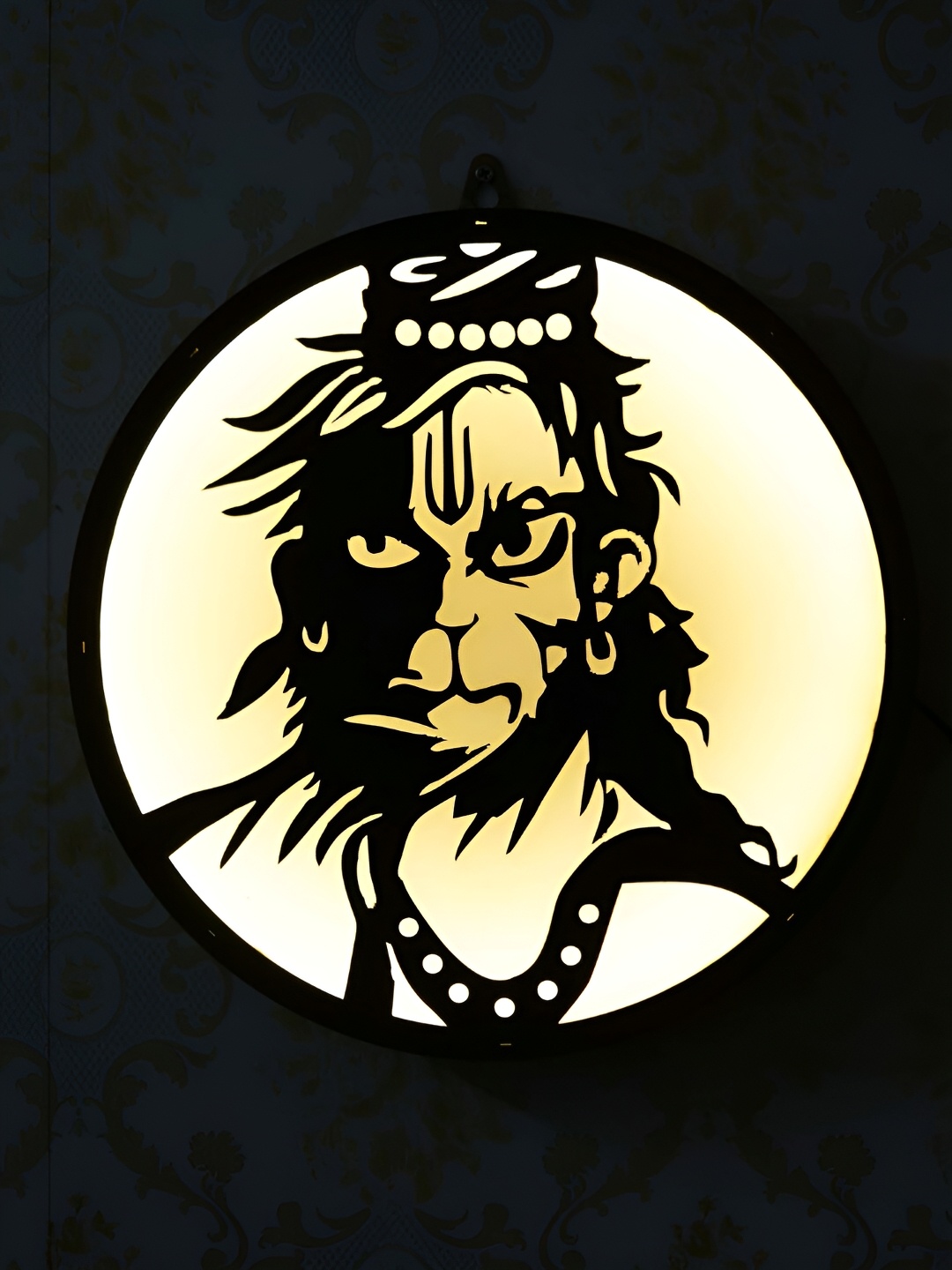 

eCraftIndia Black Lord Hanuman Wooden Cutout LED Light Lamp Decorative Wall Hanging