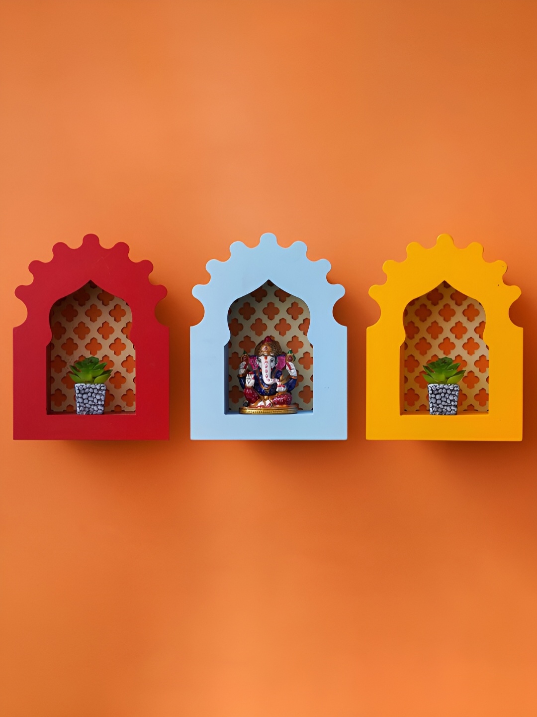 

eCraftIndia 3 Pieces Blue & Red Textured Pooja Essentials