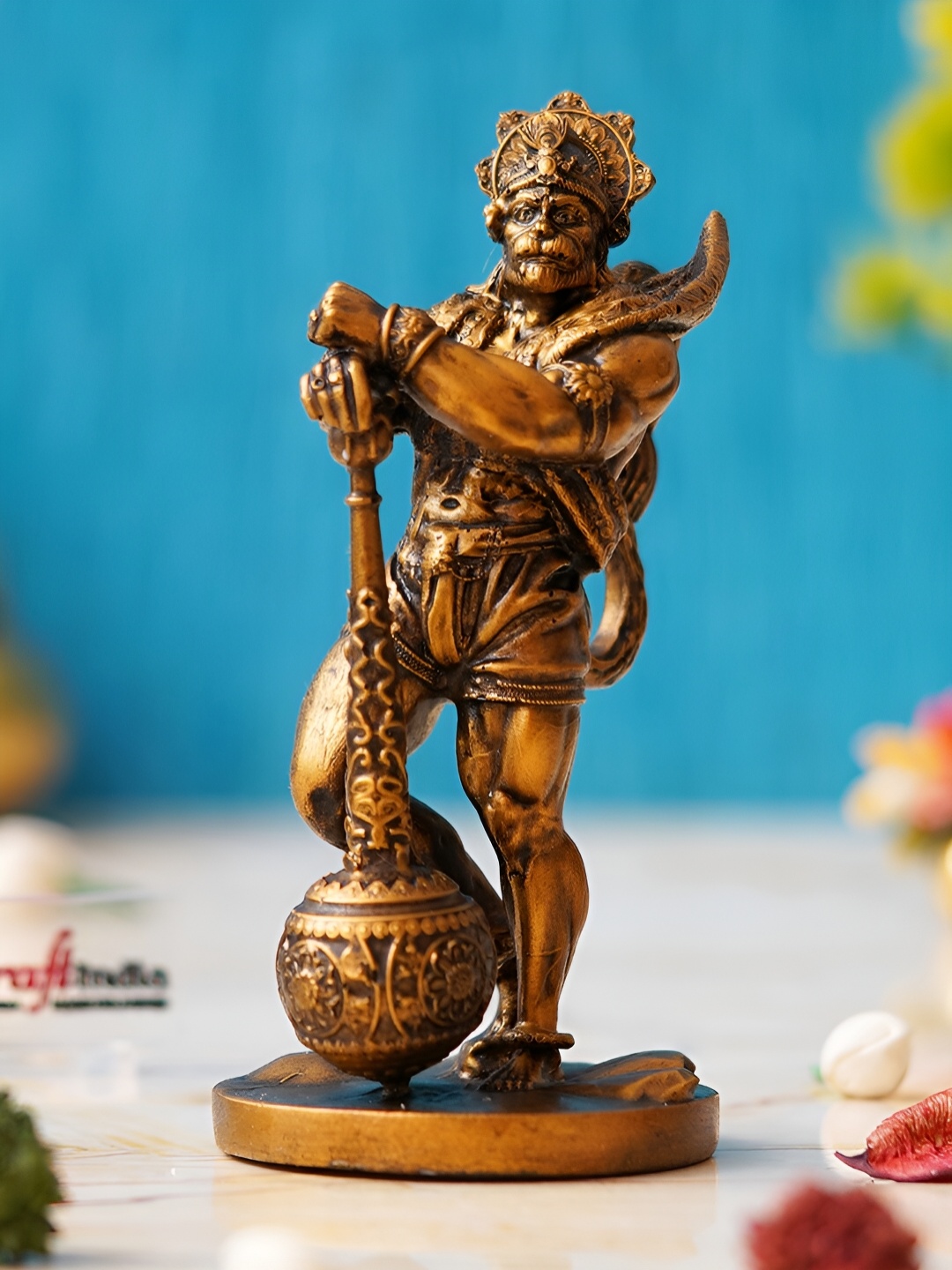 

eCraftIndia Gold-Toned Small Lord Hanuman Idol with Gada Religious Idol Showpiece