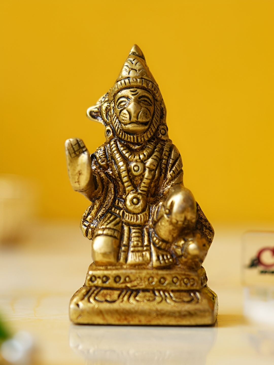 

eCraftIndia Gold-Toned Brass Blessing Lord Hanuman Statue Religious Idol Showpiece