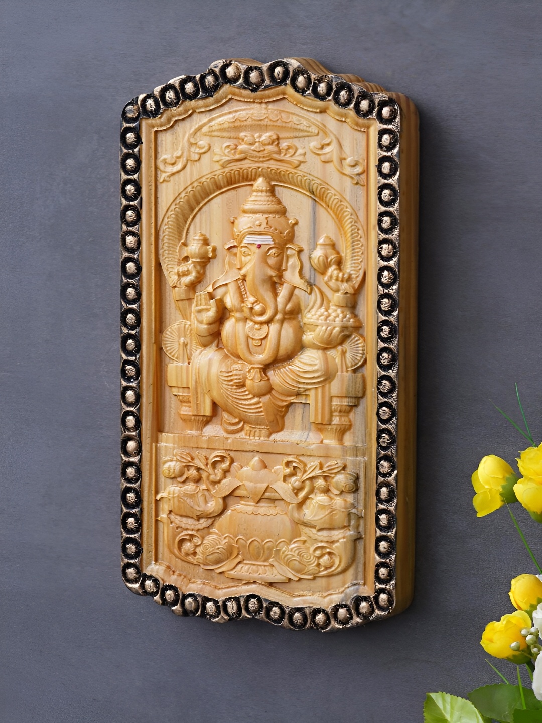 

eCraftIndia Religious Lord Ganesha Wooden Wall Hanging, Gold