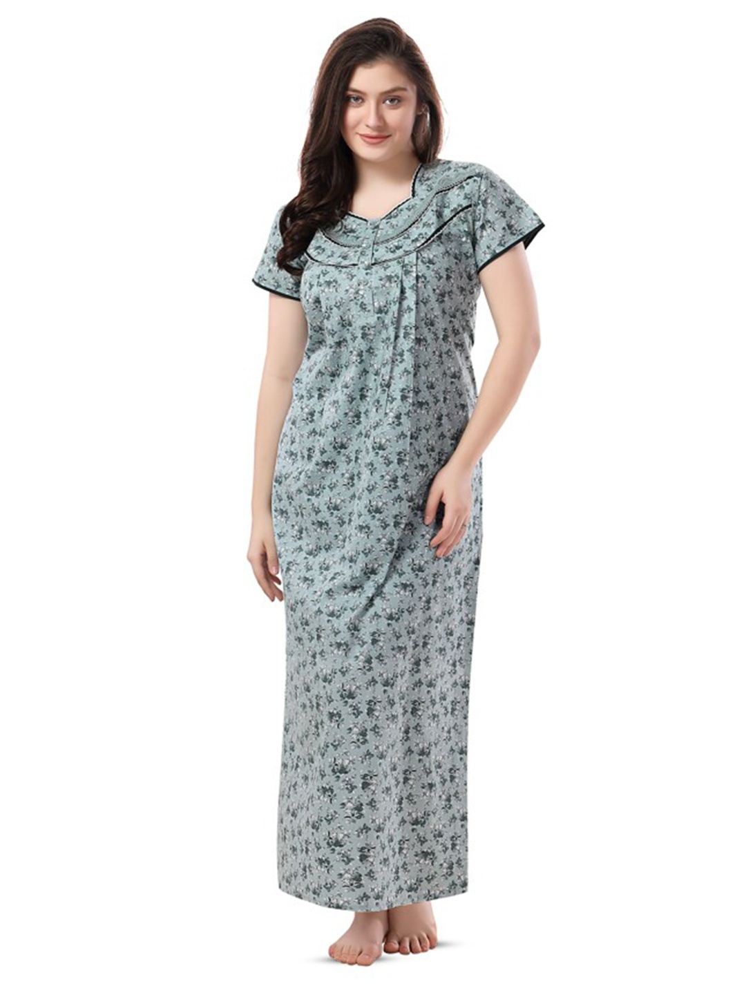 

Soulemo Floral Printed Pure Cotton Maxi Nightdress, Turquoise blue