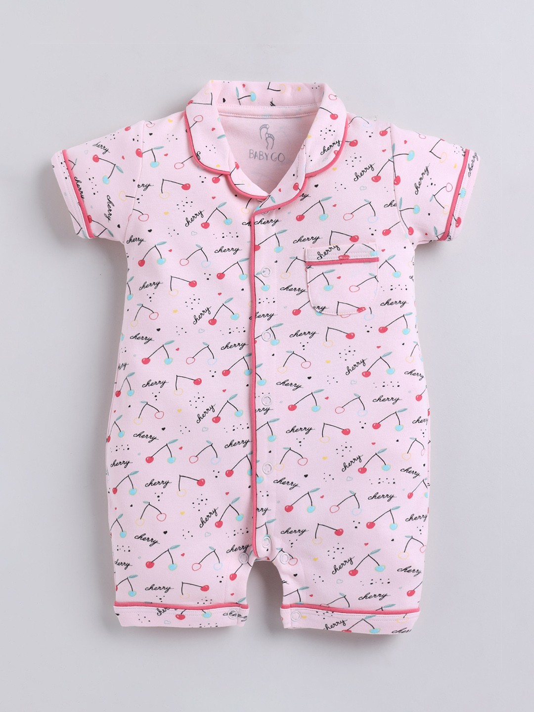 

BABY GO Infants Printed Pure-Cotton Rompers, Pink