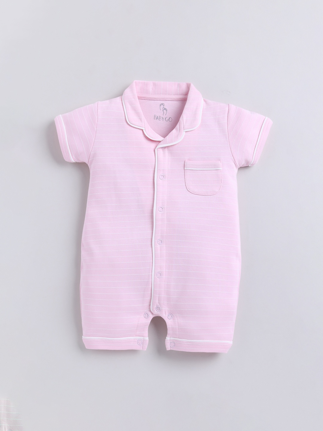 

BABY GO Infants Striped Pure-Cotton Rompers, Pink