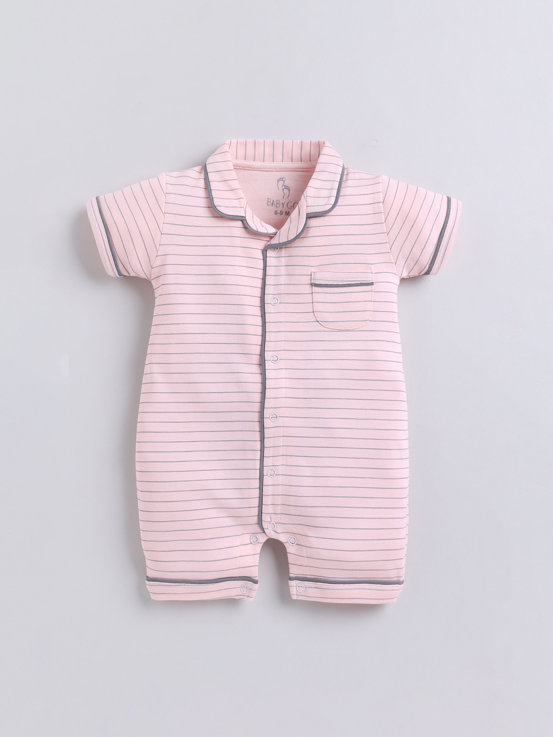 

BABY GO Infants Striped Pure Cotton Rompers, Peach
