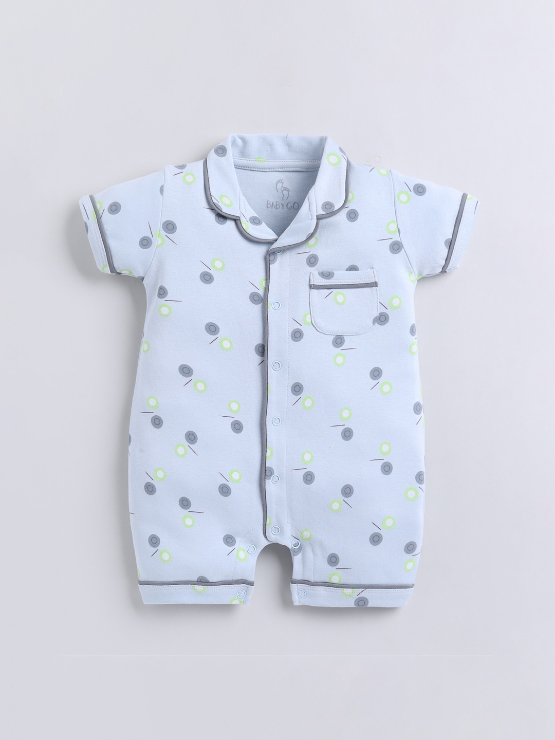 

BABY GO Infants Printed Pure Cotton Rompers, Blue