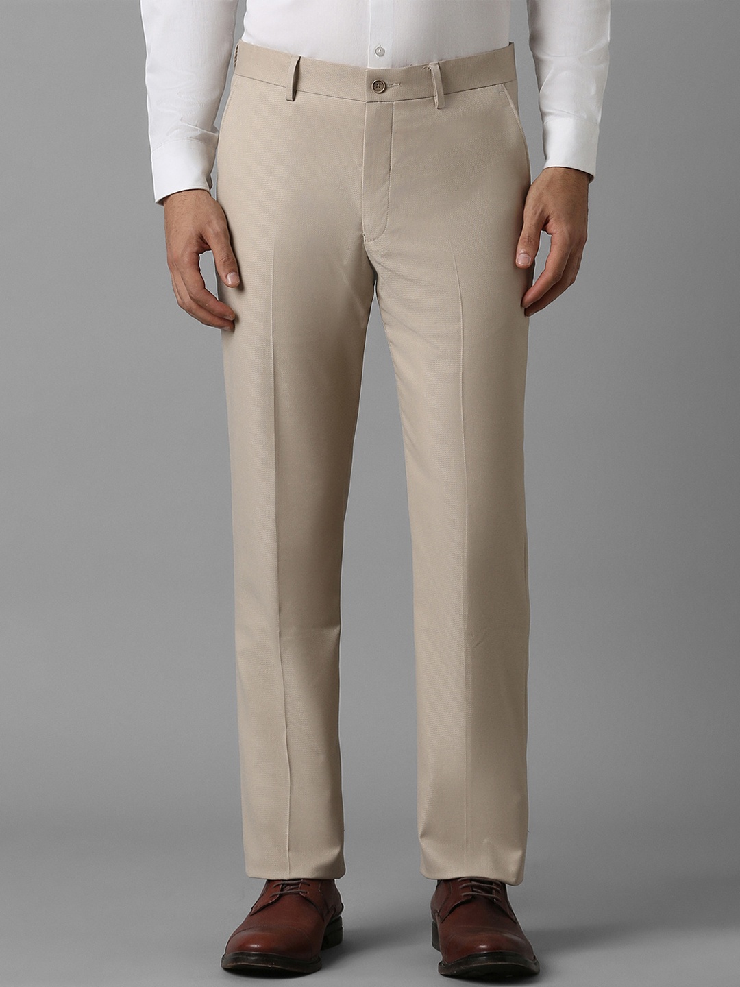 

Louis Philippe Men Textured Slim Fit Formal Trousers, Beige