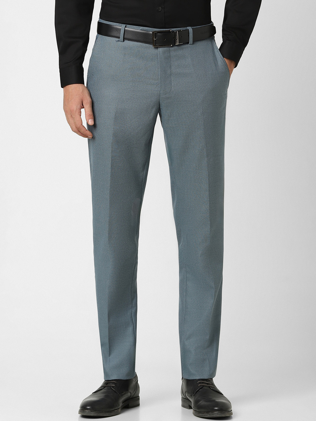 

Peter England Men Textured Slim Fit Formal Trousers, Blue