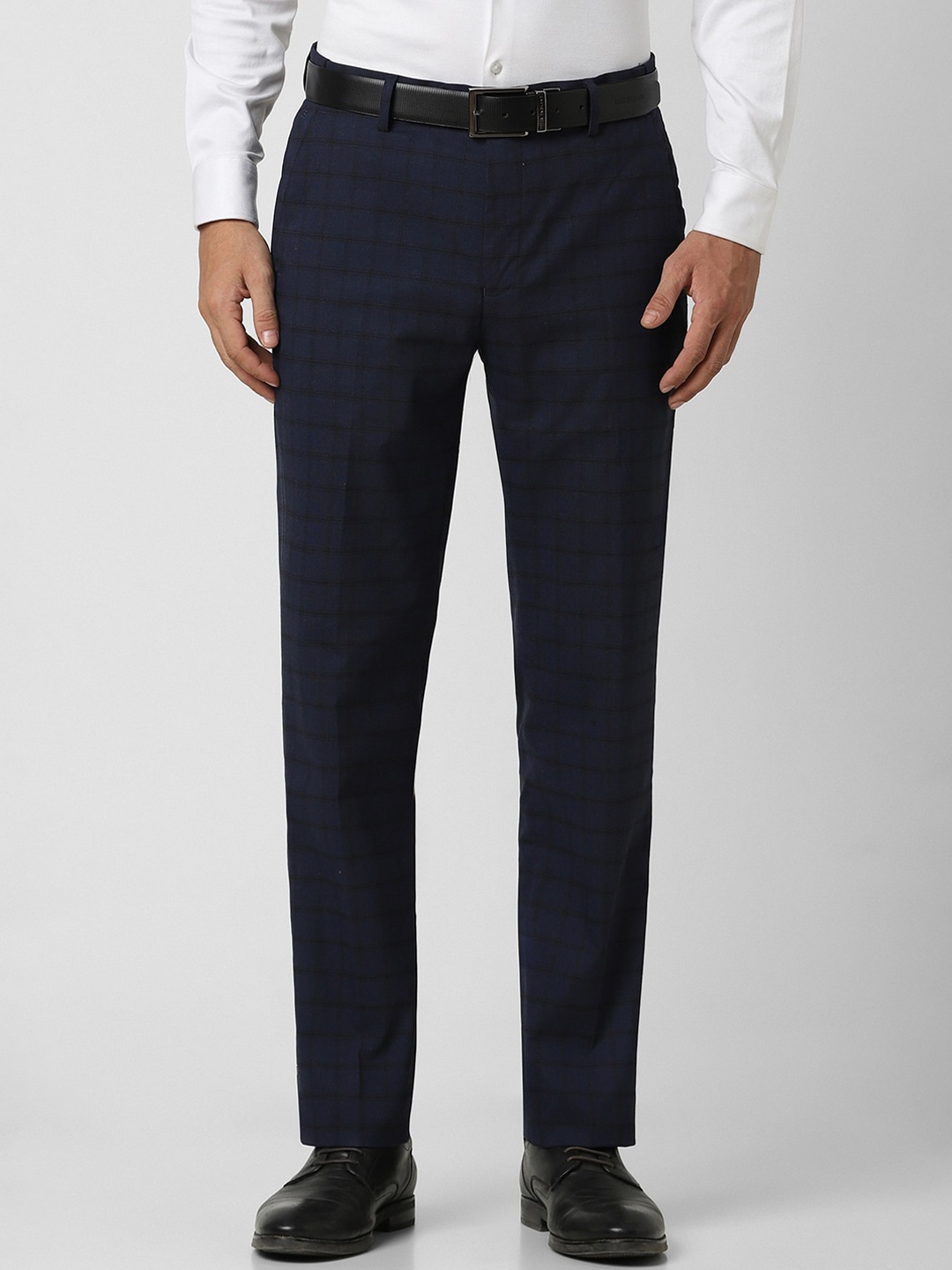 

Peter England Men Checked Slim Fit Formal Trousers, Navy blue