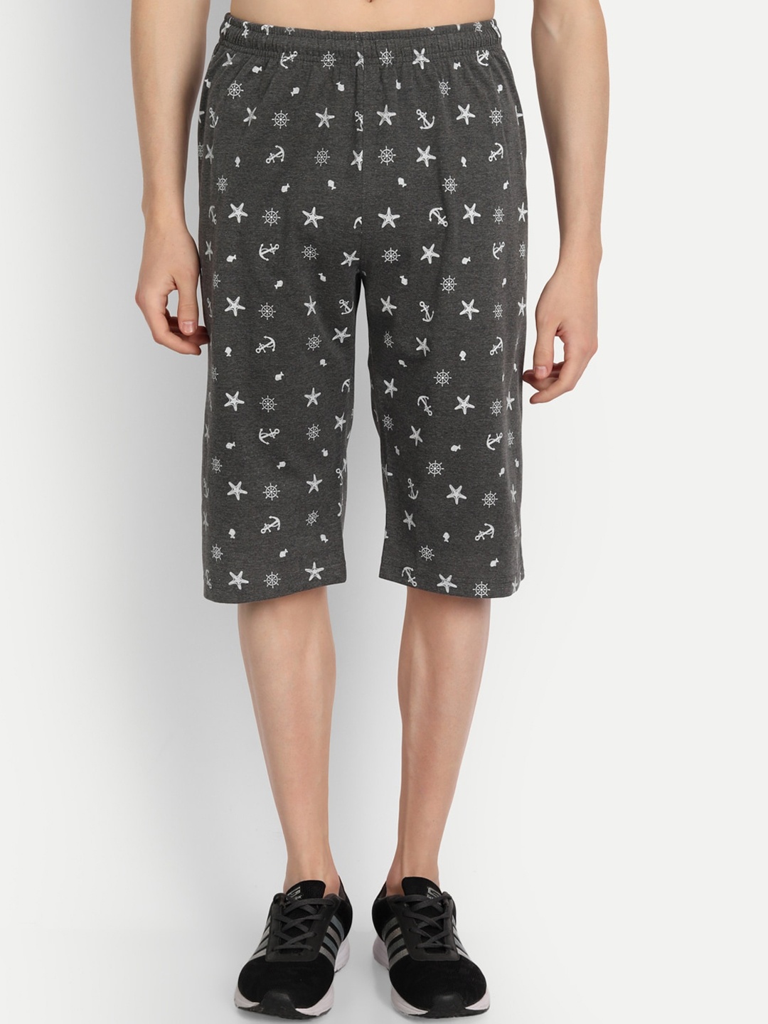 

ZEFFIT Men Conversational Printed Mid-Rise Cotton Knee Length Outdoor Shorts, Charcoal