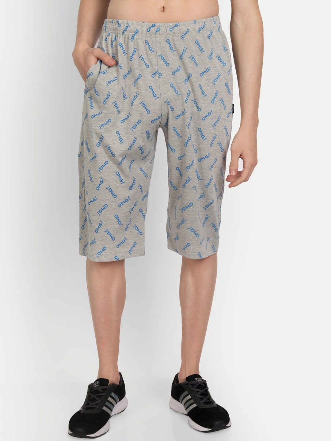 

ZEFFIT Men Typography Printed Mid-Rise Cotton Knee Length Outdoor Shorts, Grey