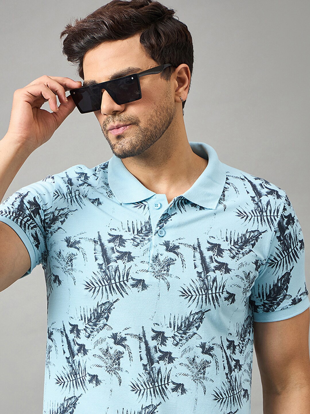 

Zigo Floral Printed Cotton T-shirt, Turquoise blue