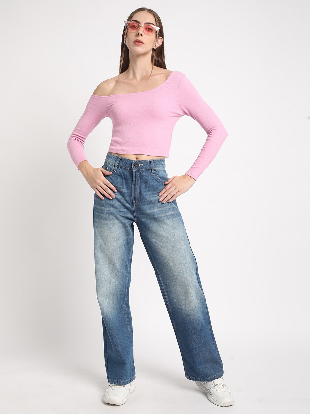 

Bene Kleed One Shoulder Long Sleeves Crop Top, Lavender