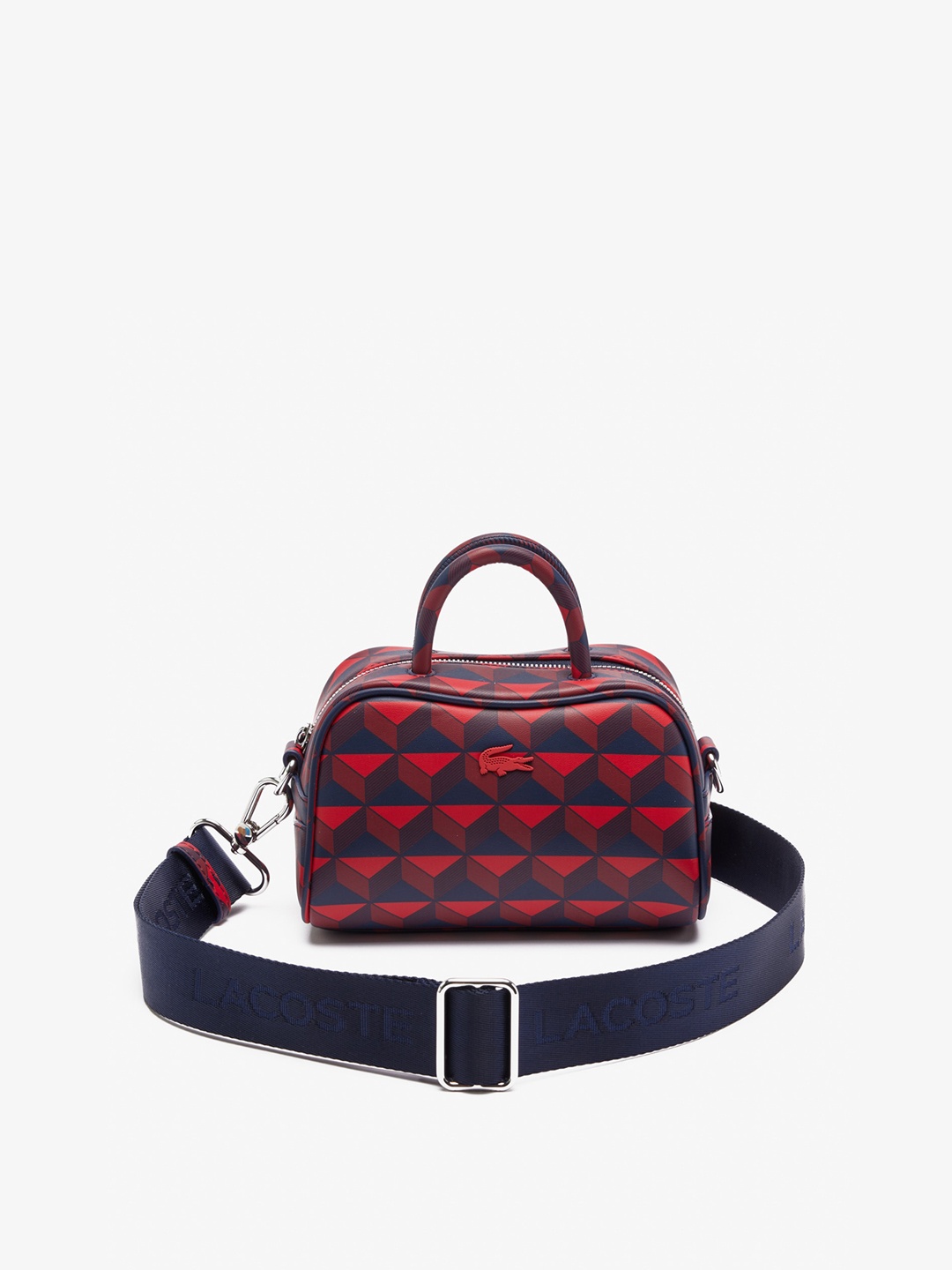 

Lacoste Geometric Printed Structured Handheld Bag With Detachable Sling Strap, Red