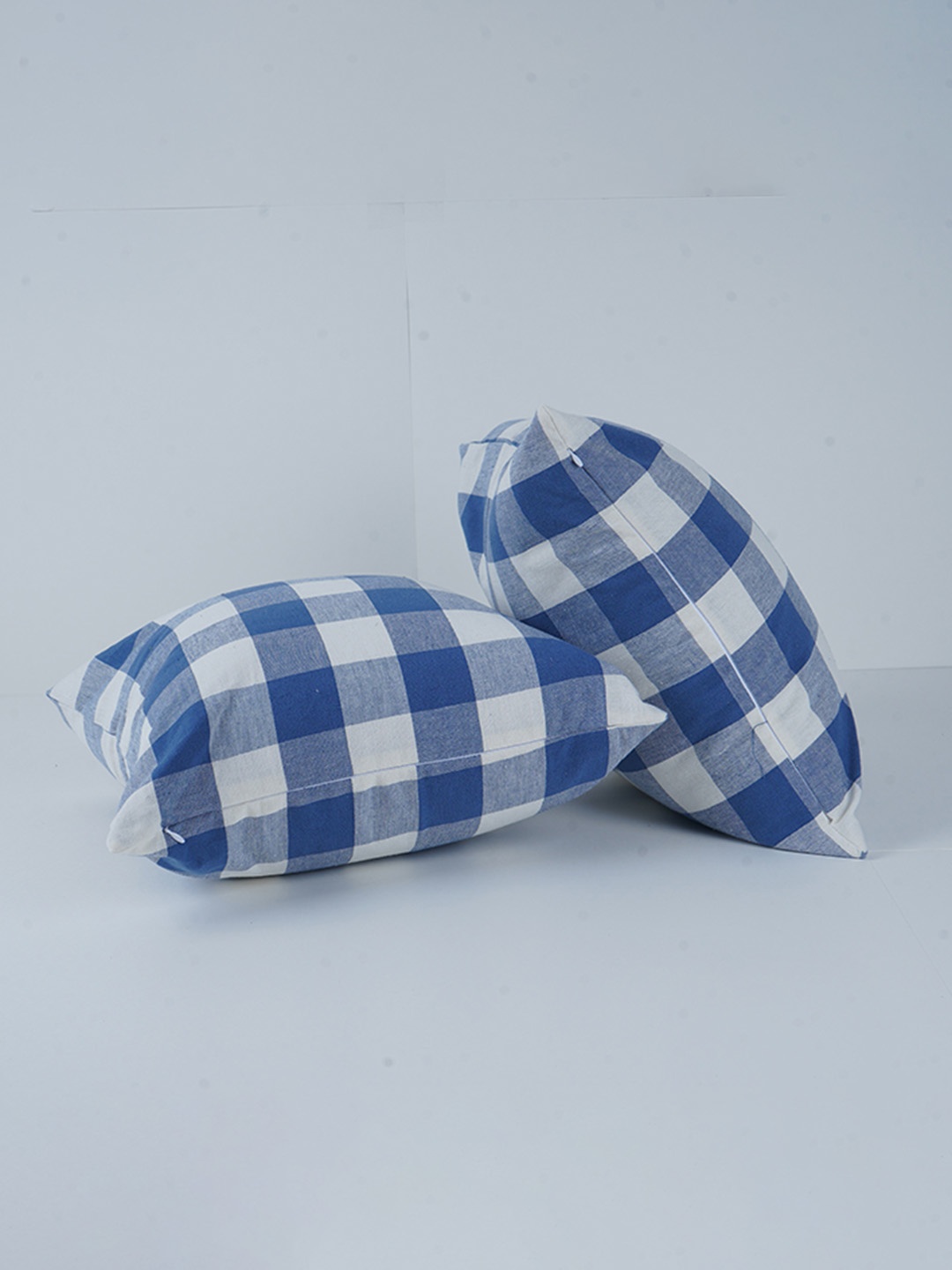 

SKANDA FAB Blue & White 2Pcs Checked Cotton Sofa Cushions