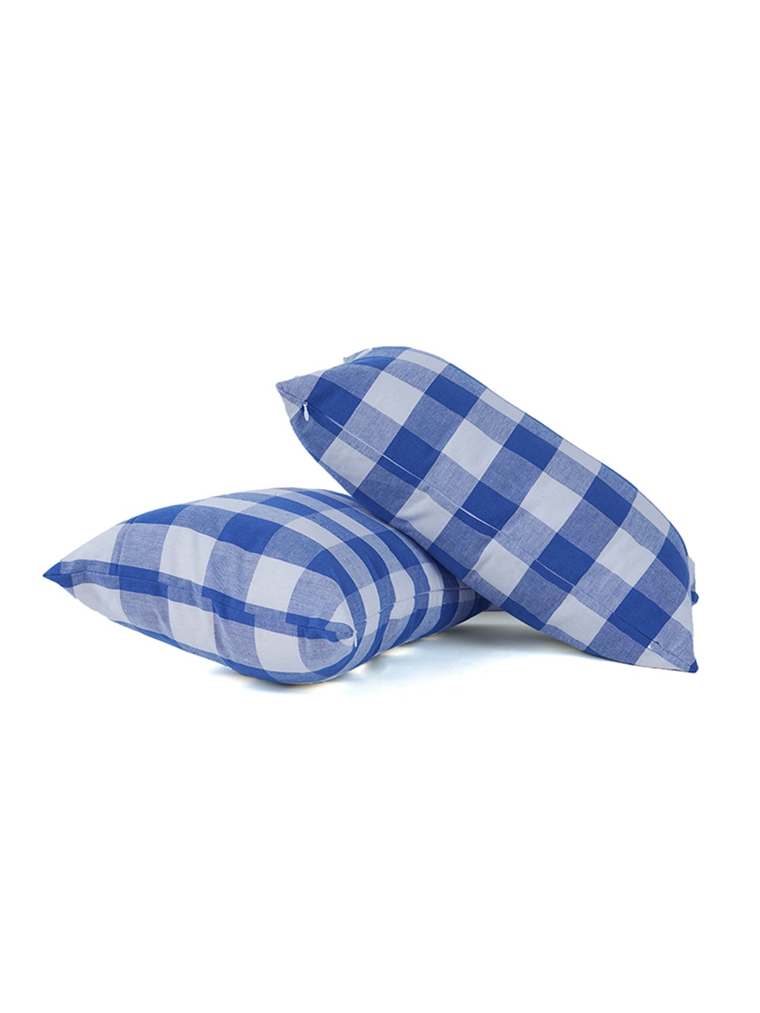 

SKANDA FAB Blue & White 2 Pieces Checked Cotton Sofa Cushions