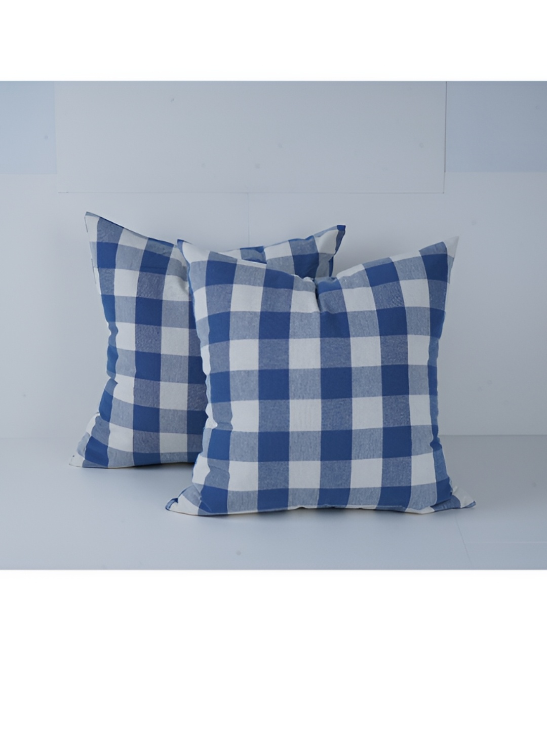 

SKANDA FAB Blue & White 2 Pieces Checked Cotton Sofa Cushions