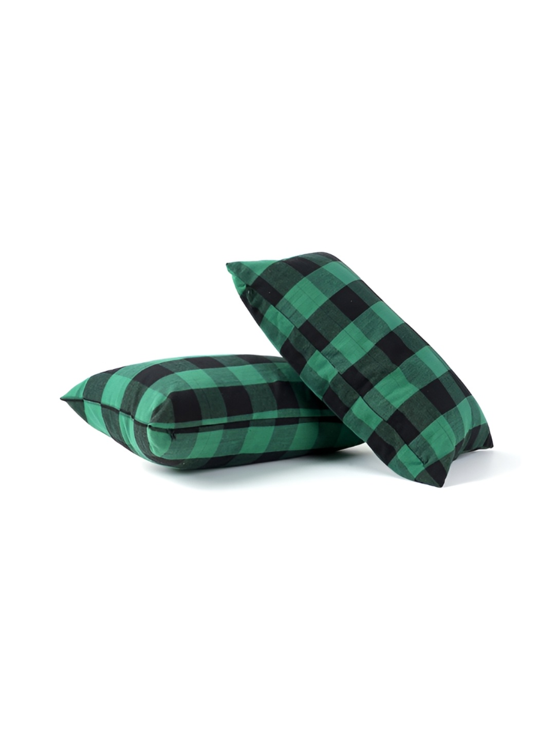 

SKANDA FAB Green & Black 2 Pieces Checked Cotton Sofa Cushions