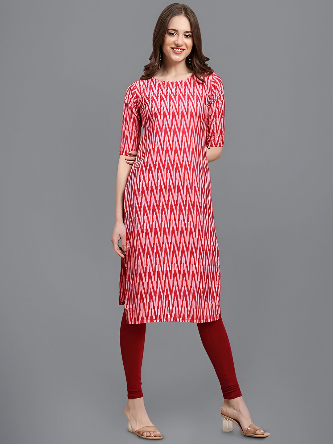 

Dream Beauty Fashion Geometric Printed Crepe Straight Kurta, Pink