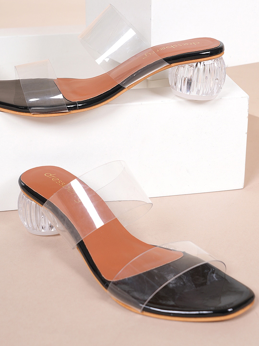 

DressBerry Black Open Toe Block Heels