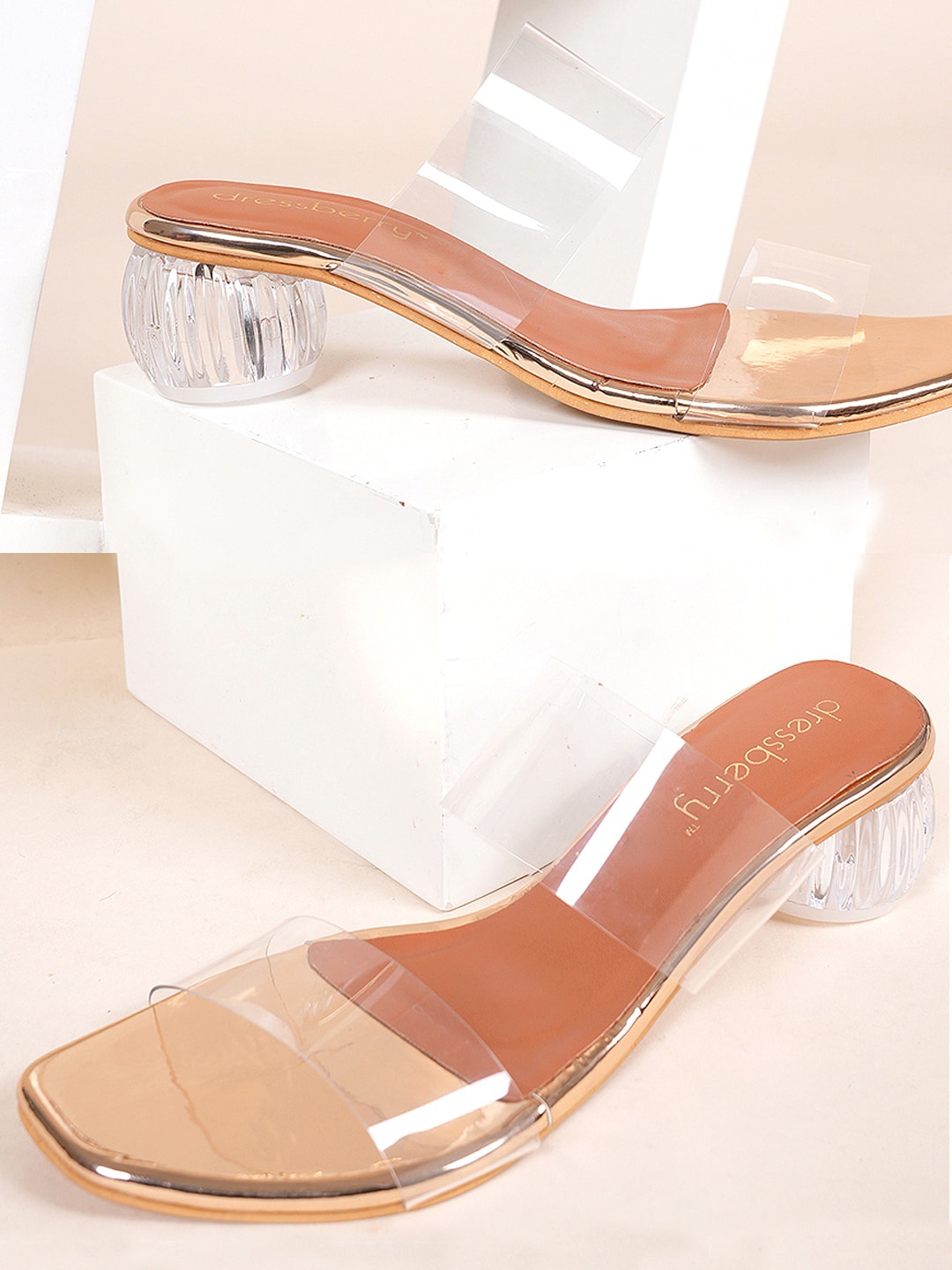 

DressBerry Peach-Coloured Open Toe Block Heels