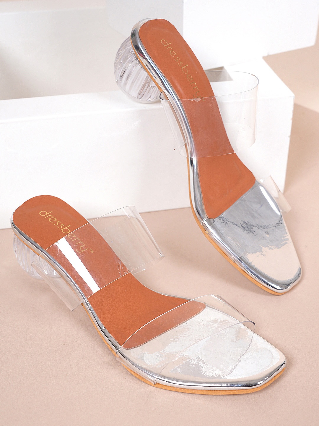 

DressBerry Silver Toned Open Toe Block Heels