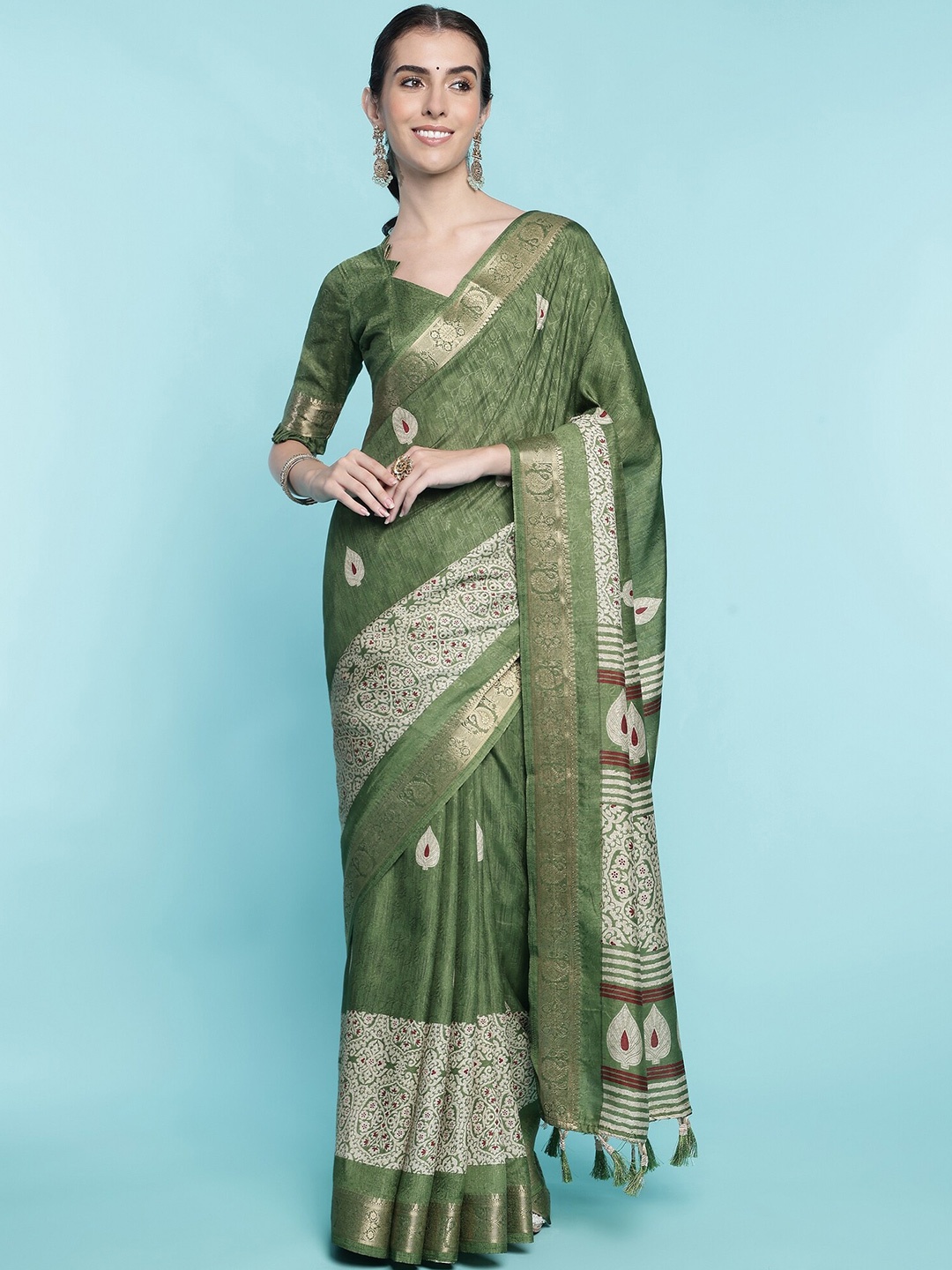 

Mitera Green Ethnic Woven Design Zari Art Silk Saree