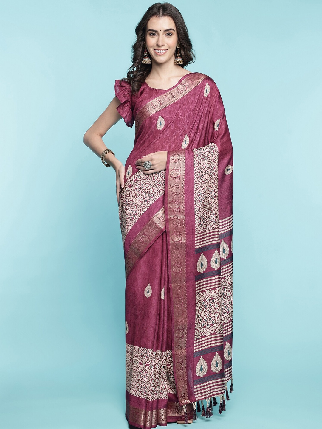 

Mitera Ethnic Motifs Woven Design Jacquard Zari Art Silk Saree, Purple